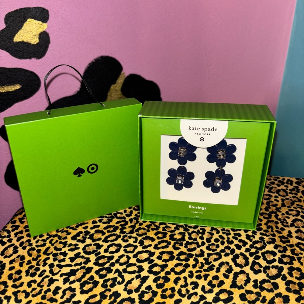 KATE SPADE x TARGET Blue Flower Earrings with Gem Center - Picture 3 of 3
